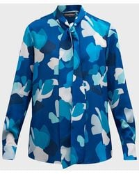 Emporio Armani - Tie-Neck Abstract-Print Crepon Blouse - Lyst