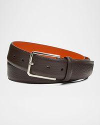 Santoni - Apos;S Rectangle Buckle Grained Leather Belt - Lyst