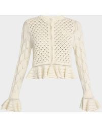 Chloé - Open-Knit Ruffle Crewneck Cardigan - Lyst