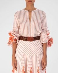 Silvia Tcherassi - Lucaya Embroidered Puff-Sleeve Striped Linen Blouse - Lyst