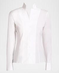 Akris - Long-Sleeve Notched-Collar Poplin Blouse - Lyst