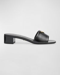 Prada - Leather Logo Slide Sandals - Lyst