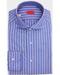 Isaia - Cotton And Linen Stripe Dress Shirt - Lyst