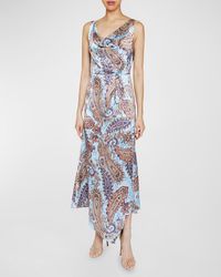 Santorelli - Paisley-Print Silk Charmeuse Midi Dress - Lyst