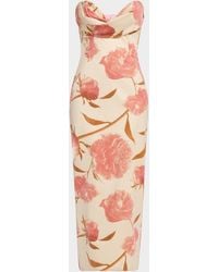 Lela Rose - Draped Strapless Floral Sheath Midi Dress - Lyst