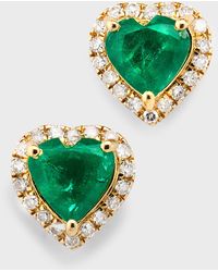 Siena Jewelry - 14k Yellow Gold Bezel Emerald Heart Diamond Stud Earrings - Lyst