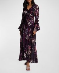 Robert Graham - Diana Floral-Print Bell-Sleeve Maxi Dress - Lyst