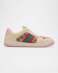 Gucci - Screener Web Stripe Leather Trainers - Lyst