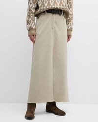 Brunello Cucinelli Slit-hem Cotton Felpa Pull-on Midi Skirt | Lyst