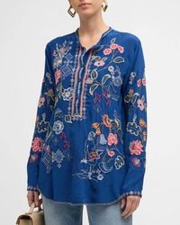 Johnny Was - Nya Floral-Embroidered Silk Blouse - Lyst