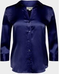L'Agence - Dani Silk Satin 3/4-Sleeve Button-Down Blouse - Lyst