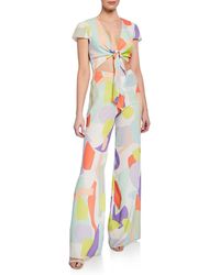 Alice + Olivia Sierra Geometric-print Tie-front Cap-sleeve Jumpsuit - Multicolor