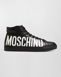 Moschino - High-Top Leather Logo Sneakers - Lyst
