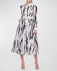 LEO LIN - Veronica Belted Zebra-print Midi Shirt Dress - Lyst