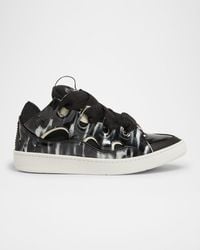 Lanvin - Curb Mesh And Leather Low-Top Sneakers - Lyst