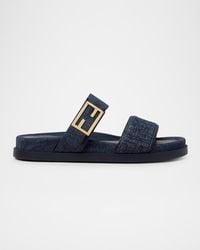 Fendi - Ff Feel Denim Slide Sandals - Lyst