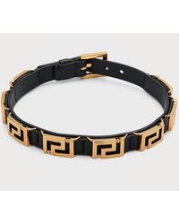 Versace - Greca Metal Leather Choker Necklace - Lyst