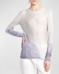 Giorgio Armani - Wave-Print Long-Sleeve Metallic Silk Jersey Knit Top - Lyst