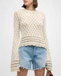 FRAME - Crochet Knit Long-Sleeve Top - Lyst