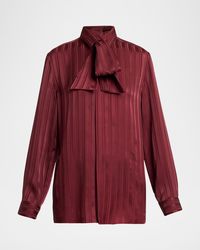 Saint Laurent - Striped Silk Jacquard Cassandre Lavalliere Blouse - Lyst