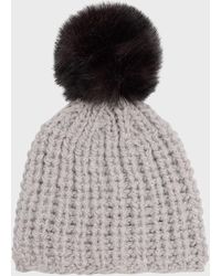 Surell - Chunky Crochet Knit Beanie With Faux Fur Pom - Lyst