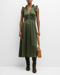 Xirena - Posey Ruffle-trim Silk Empire Midi Dress - Lyst