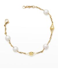 Pearls By Shari - 18k Yellow Gold 8mm Akoya 4-pearl And 2-cube Bracelet, 8"l - Lyst