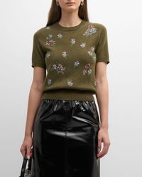 Libertine - Strass Pansies Short-Sleeve Cashmere Pullover - Lyst