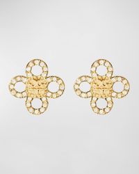 Tory Burch - Small Kira Clover Pave Stud Earrings - Lyst