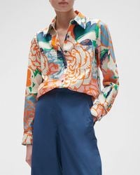 Figue - Prudence Floral-Print Blanket-Stitch Collared Top - Lyst