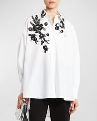 Dolce & Gabbana - Poplin Button-Front Shirt With Floral Lace Detail - Lyst