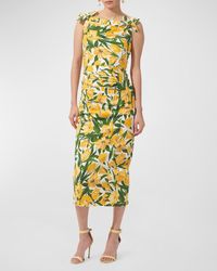 Carolina Herrera - Floral Print Midi Dress With Bow Details - Lyst