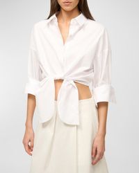 STAUD - Lisa Tie-Front Cotton Shirting Crop Top - Lyst