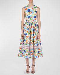 Carolina Herrera - Floral-Print Midi Dress With Organza Detail - Lyst