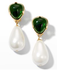 Kenneth Jay Lane - Emerald Top With Pearly Drop Clip Earrings - Lyst