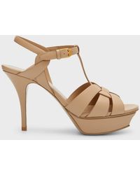 Saint Laurent - Tribute Leather T-Strap Platform Sandals - Lyst