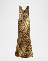 Roberto Cavalli - Jaguar-Print Silk Draped Backless Gown - Lyst