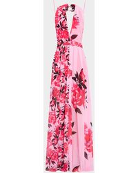 La Petite Robe Di Chiara Boni - Pleated Floral-Print Chiffon Halter Gown - Lyst