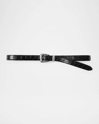 Veronica Beard - Arch Slim Croc-Embossed Leather Belt - Lyst