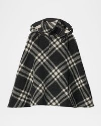 Burberry - Check Wool Cape Poncho With Hood - Lyst