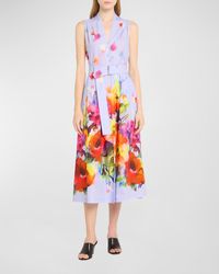 Lela Rose - Margot Belted Floral Print Midi Dress - Lyst