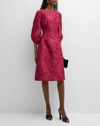 Teri Jon - Blouson-Sleeve Floral Jacquard Midi Dress - Lyst