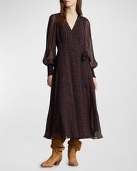 Polo Ralph Lauren - Floral Blouson Georgette Wrap Dress - Lyst