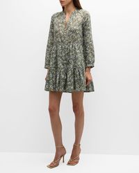 Veronica Beard - Bassano Floral Long-Sleeve Tiered Mini Dress - Lyst