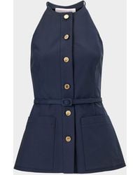 Carolina Herrera - Button-Front Belted Halter Peplum Top - Lyst