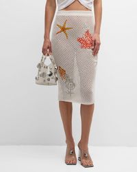 Versace - Coral Embroidered Crochet-Knit Skirt - Lyst