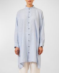 Eskandar - Wide A-Line Collarless Shirt (Very Long Length) With Slits - Lyst