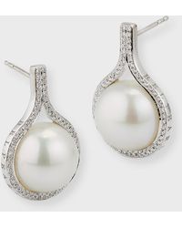 Belpearl - 18k White Gold Pave Diamond And South Sea Pearl Earrings - Lyst