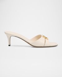 Fendi - Fold Leather Kitten-Heel Sandals - Lyst