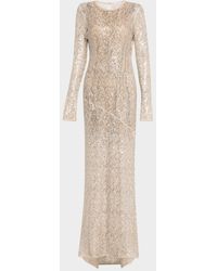 Brunello Cucinelli - Paillette Net Knit Long-Sleeve Maxi Dress - Lyst